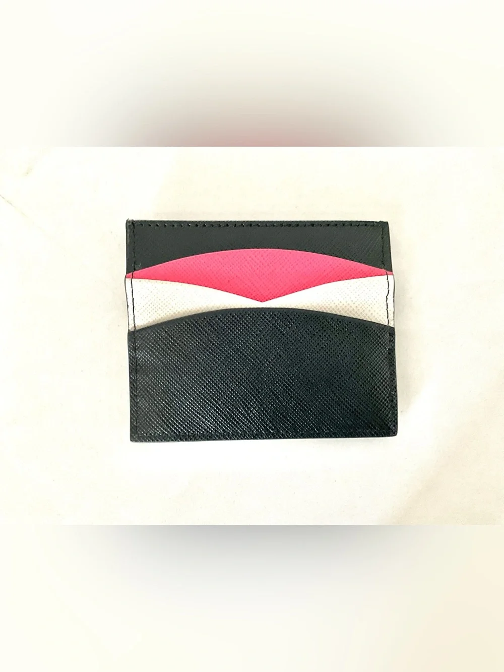 Prada Saffiano Leather Card Holder Black Pink White Gold Logo